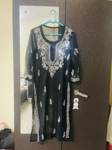 Black chikankari mirror work Kurta