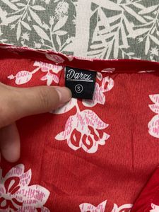 Chinese Red Floral Wrap Dress