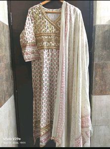 New Unused PureCotton Reshamwork Angrakha Anarkali