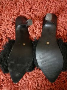 Stylish Black Faux Fur Heels