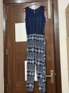 Navy &amp; White Printed Jumpsuit