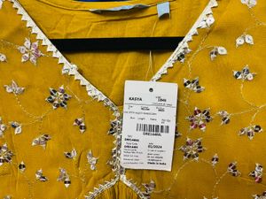 Mustard Yellow Embroidered Kurta