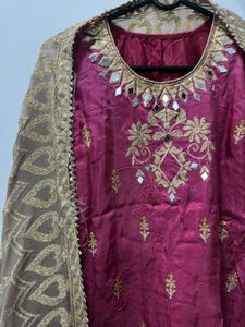 Mirror Work Maroon Palazzo Suit