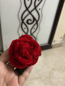 Red Crochet Rose Clip