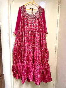 Pink & Gold Paisley Tiered Dress