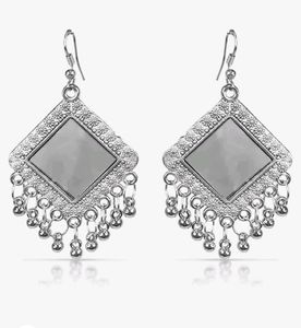 Trending  Square Glass Oxidized Alloy Silver Stud