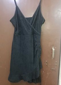 Gray Crinkle Wrap Tank Dress