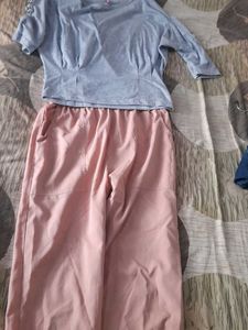 Pink Casual Pants With Crop Top