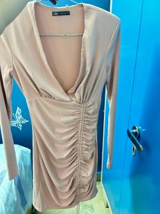 Blush Pink Ruched Bodycon Dress (ZARA)
