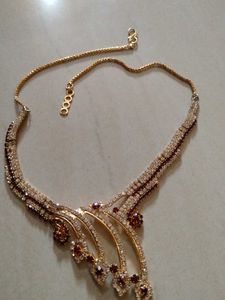 Elegant Gold-Plated Necklace &amp; Earring Stone Set
