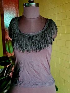 MANGO Fringed Lilac Tank Top