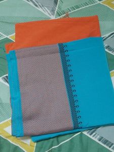 Blue and Coral Orange Dress Material
