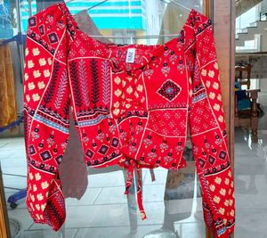 Zara Red Patterned Crop Top