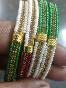 Green ,Red And  White Beads Bangles Pack Of Bangle