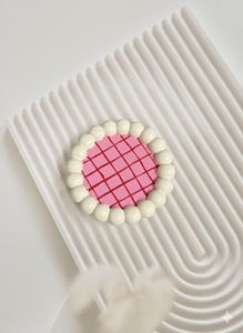 Pink Beaded Coaster | Grid Pattern Decor