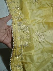 Yellow cutdana work saree