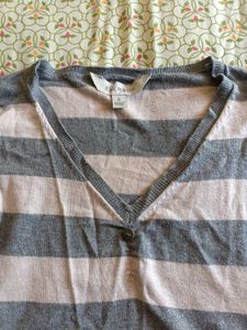 Striped V-neck Korean Long Sleeve Top 🩶