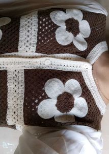 V Neck Knitted Brown Woolen Full Sleeved Top