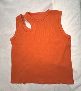 Cutout Ribbed Orange Tank Top