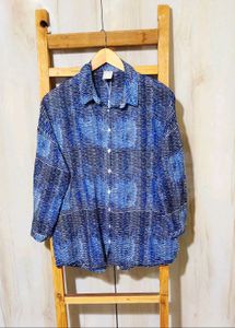 Blue Printed Cotton Shirt Size-42-44