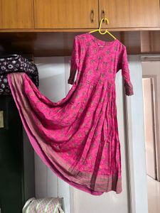 Pink Yoke Worked Anarkali Kurta