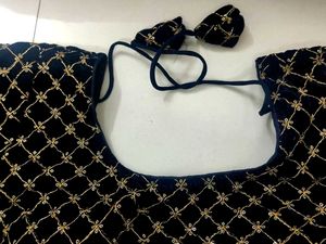 Embroidered Blouse Navy blue with Golden details