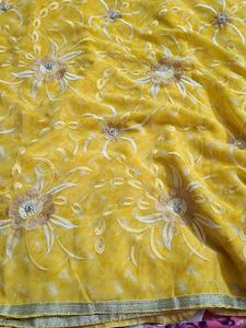 Yellow Sareewith Silver Sides