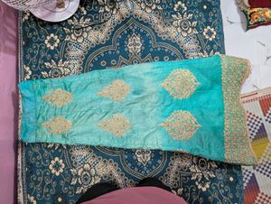Teal &amp; Coral Embellished Lehenga Set
