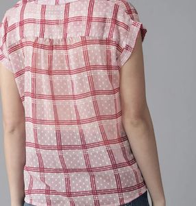 Pink Plaid Button-Up Top