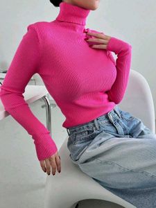 Women Solid High Neck Wool Blend pink T-Shirt
