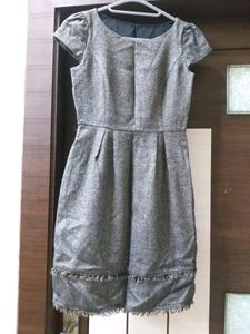 Gray Tweed Dress with Fringe