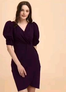 Elegant Purple Puff Sleeve Bodycon Dress