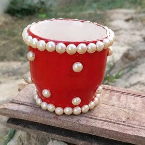 Red Pearl-Embellished Planter
