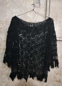 Sheer Cut Out Black Cover Top-Beach Wear