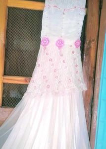 Floral White Embroidery Gown For Birthday Party