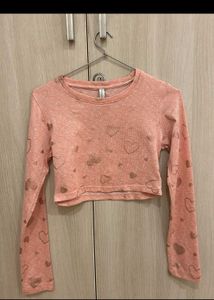 Newme Peach Heart Print Crop Top