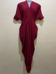 Burgundy Drape Dhoti Style Dress