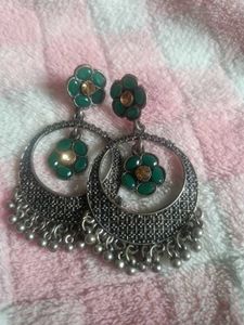 Boho Green Flower Dangle Earrings