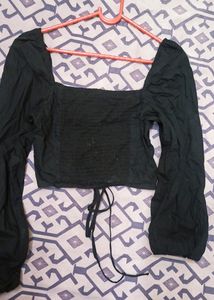 H&amp;M Black Lace -up Detailed Crop Top