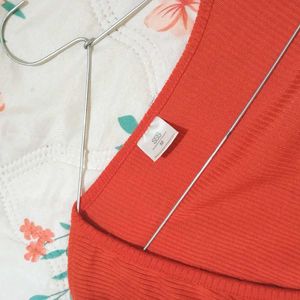 SSS Orange Ribbed Drawstring Top