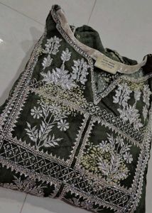 Olive Green Embroidered Kurta