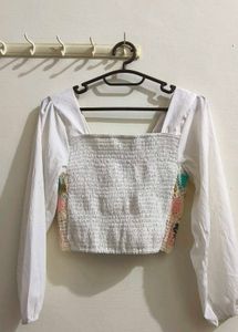 White Long Sleeve Crop Top