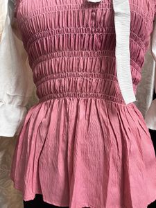 White Pink Smocked Top