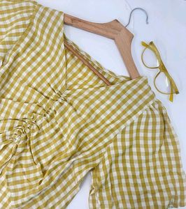 Gingham Drawstring Top