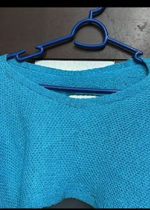 Blue Cropped Knit Top