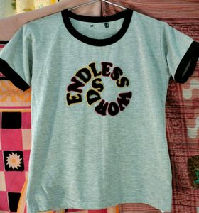 Grey T-shirt With Embroidery And Black Piping