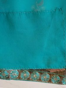 Teal Embroidered Saree Without blouse