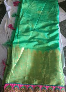 Green Saree with Pink Blouse