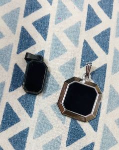 Black Stone Pendants (Set of 2)