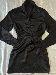 Zara Satin Black Wrap Mini Dress